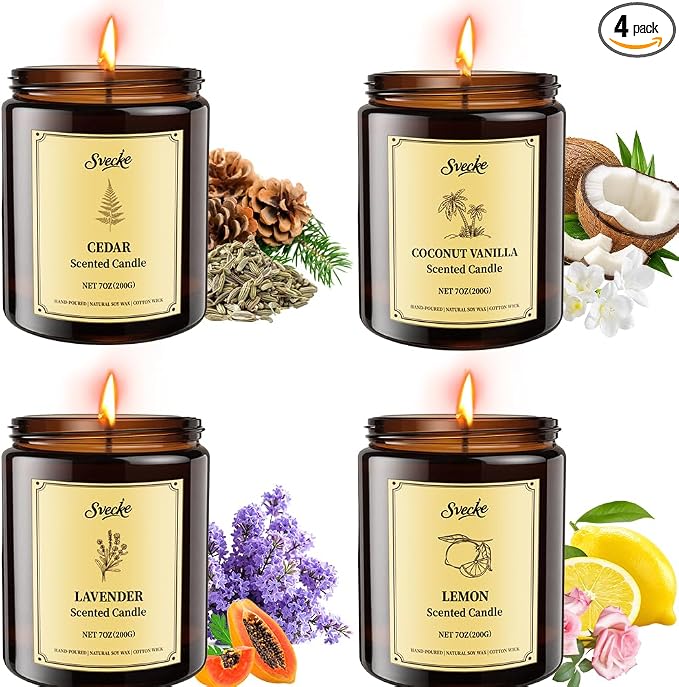 4 Pack 28oz Scented Candles, Soy Wax Jar Candles, Coconut Vanilla, Cedar, Lemon, Lavender, Scented Candles for Home, Fall Candles for Women, Men, Candle Gift Set