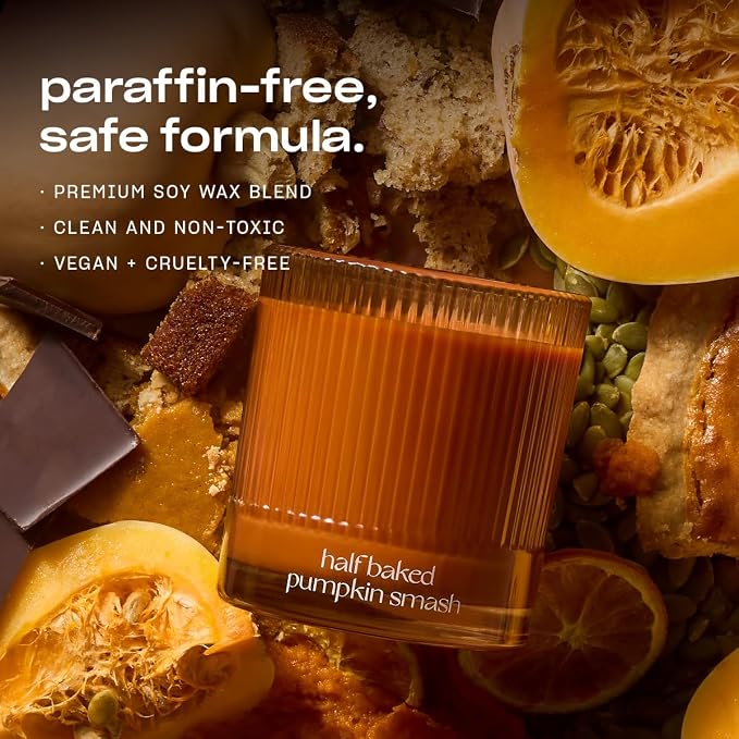 Half Baked Pumpkin Smash Scented Candle by Snif, Festive Fall Candle, 50+ Hours, 100% Cotton Fiber Wicks, Soy Wax Blend, Non-Toxic, Vegan, 8.5oz