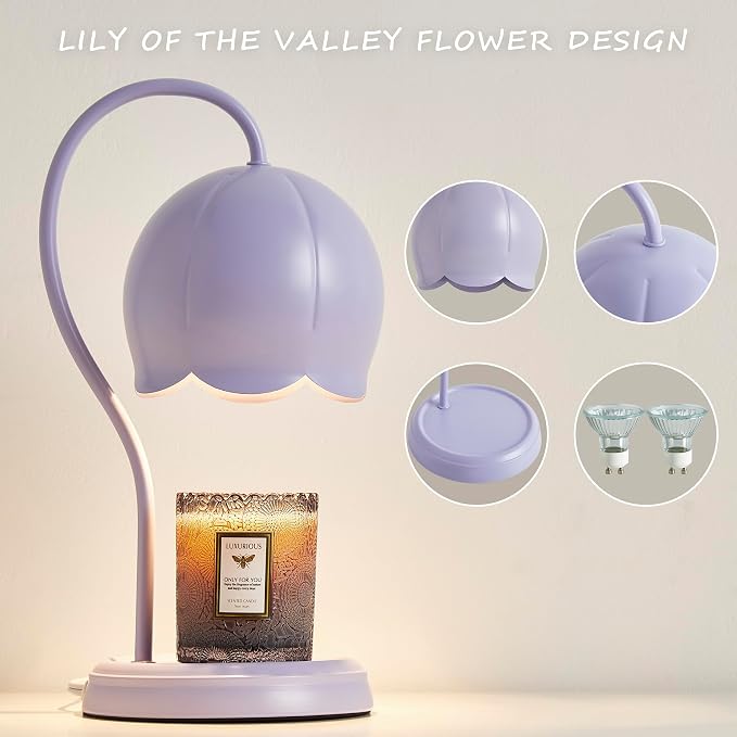 Light Blue Cute Flower Candle Warmer Lamp with Timer Dimmable, Bedroom House Office Aesthetic Living Girls Room New Home Decor, Christmas Birthday New Year Gifts for Women Mom