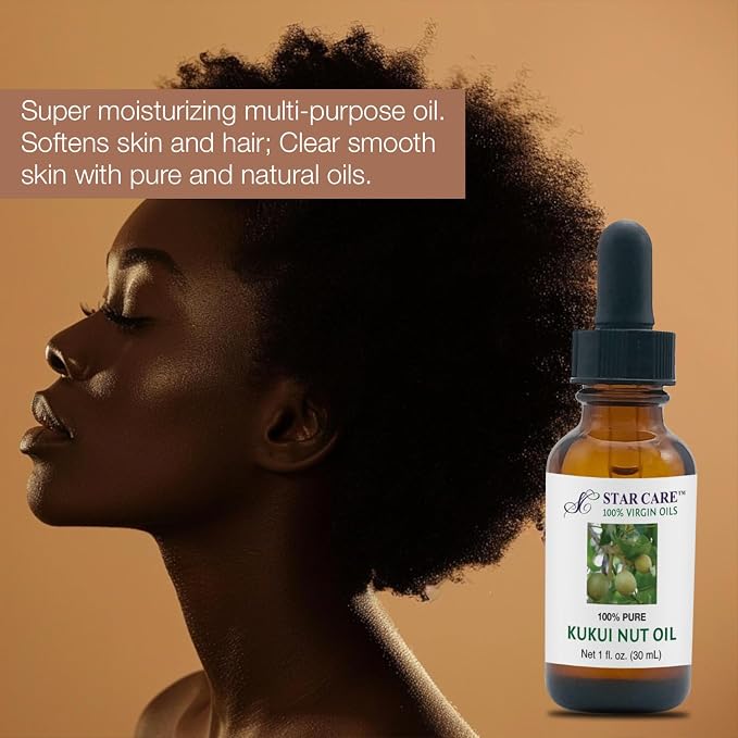 100% Pure Kukui Nut Oil 1oz Cold Pressed Virgin Moisturizer for Hair, Scalp & Face - Natural Skin Repair Body Oil with Omega 3, 6, 9 & Vitamins UV Glass Bottle with Dropper