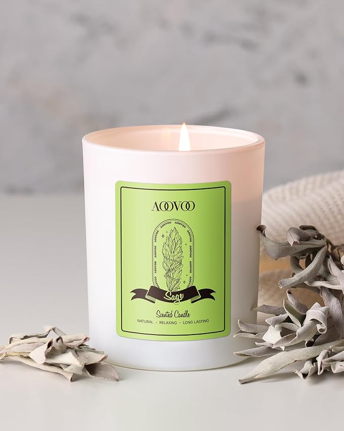 AOOVOO Sage Scented Candles for Women - Aromatherapy Candle with Crystals Inside, 7oz Soy Candles for Home Scented, Mothers Day Birthday Gifts Mothers Day Candle for Women Mom