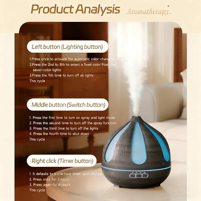 500ml Aroma Diffiser, Remote and Auto Shut-Off Essential Oil Diffuser for Bedroom, Yoga, Office and Home (Dark Brown)