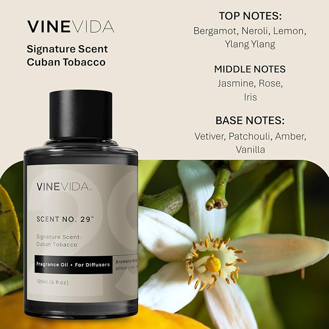 VINEVIDA [4 Fl Oz] Cuban Tobacco Fragrance Oil for Cold Air Diffusers, Essential Oils for Diffuser Oil Refill & Air Freshener Room Spray