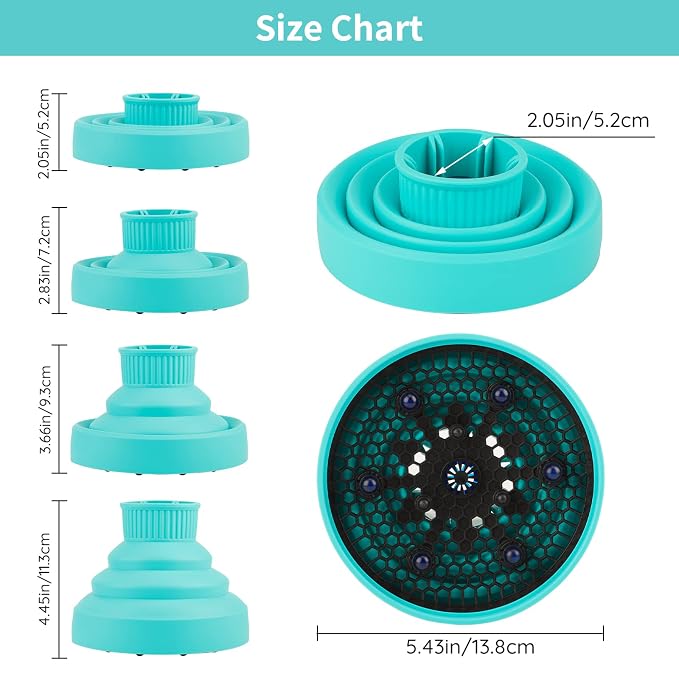 Collapsible Blow Dryer Diffuser, Segbeauty Travel Portable Hair Diffuser for Natural Curly Hair, Professional Lightweight Folding Diffuser Attachment for Dryers Nozzle 1.54 to 1.69 inches Ice Blue