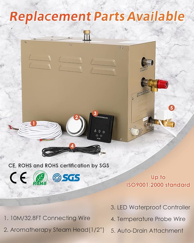 Steam Shower Generator Kit 18KW for Bath Sauna SPA, Aromatherapy Steam Head, Self-draining System, LED Touchscreen Controller, 12-Hour Timer 77-131℉ for Commercial Home Use