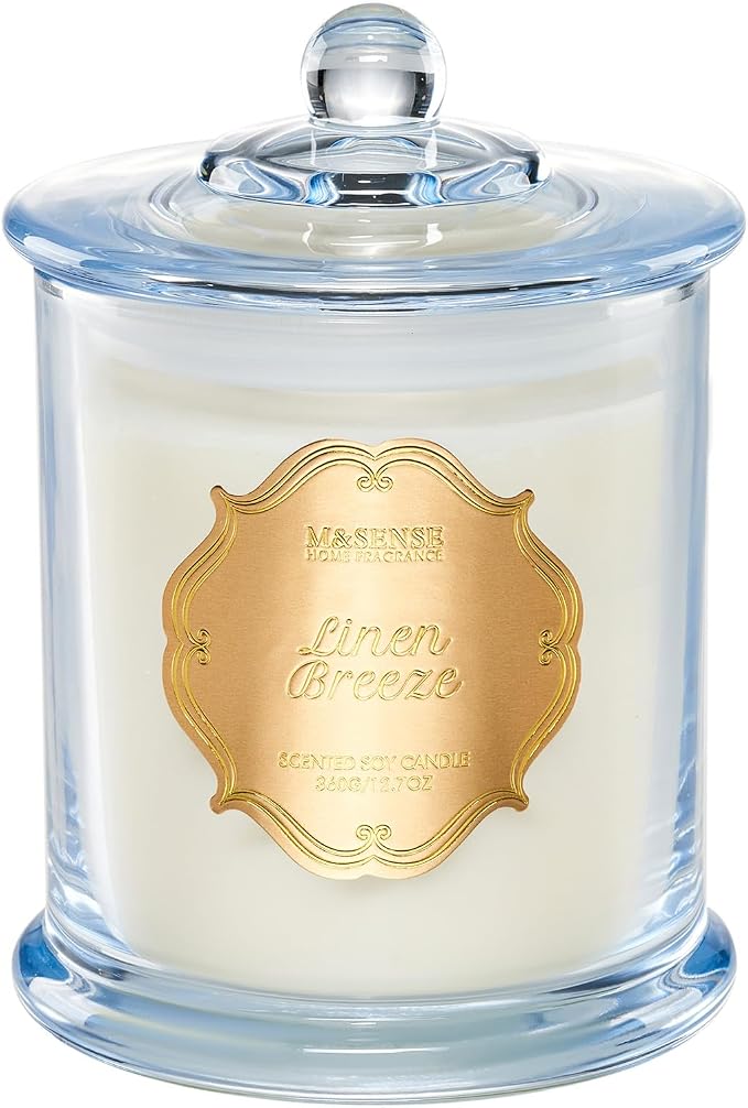 M&SENSE Linen Scented Soy Candle, 2 Wick 75H Clean Summer Fragrance | Non-toxic, Clean Refresh Scented Candles, Long-lasting Burn Housewarming Gift