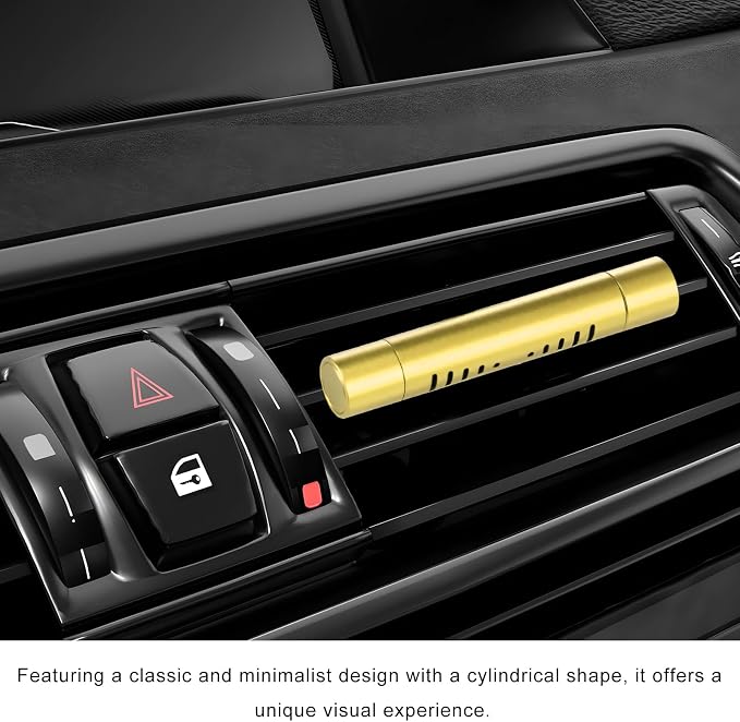 2 PCS Car Air Freshener Diffuser Vent Clips, Refillable Cylindrical Oil Diffuser Clip with 12 Unscented Refill Sticks, Essential Vent Air Freshener Interior Decor for Women Men (Golden)