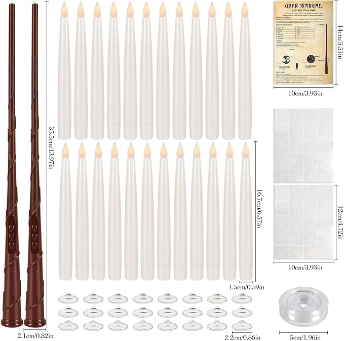 YOROXRG 24 Pcs Halloween LED Magic Hanging Floating Candles, Taper Flickering Flameless with 2 Magic Wands - Candle Set for Halloween, Christmas, Weddings, Birthdays & Fantasy Ambiance...