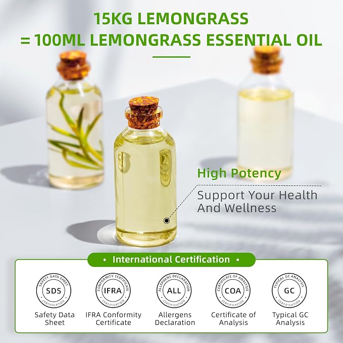 HIQILI 16 Fl Oz Lemongrass Essential Oil for Diffuser, Hair, Soap Making, and Sprays