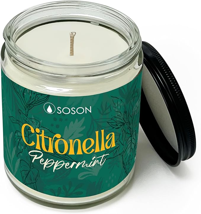 Simply Soson Citronella Peppermint 9oz Scented Candle Fresh Mint Aromatherapy Candle for Indoor & Outdoor Use, Summer Home Fragrance