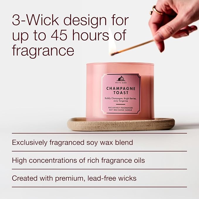 Bath & Body Works Champagne Toast 3-Wick Candle - Scented Candle for At-Home Use - Long-Lasting, Room-Filling Fragrance - High Fragrance Oil Concentration - Soy Wax Blend - 2-Pack