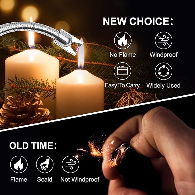 KTEBO 2 Pack Electric Candle Lighter, Windproof Plasma Arc Rechargeable | USB-C Flameless Plasma Lighter, 360-Degree Flexible Long Gooseneck, LED Battery and Safety Lock for Candles, Grill, Camping