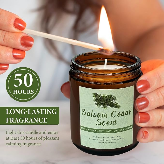 Balsam & Ceda Candle Jar, Scented Candle with up to 50 Hours of Burning Time, Soy Wax Blend for Consistent Long Lasting Scent, Aromatherapy Gift for Men and Women