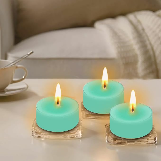 Mint Scented Tealight Candles, Blue Scent Tea Lights Candles Clear Cup, 24 Pack Colored Tealights Candle, 6 Hour Burn Time Tea Candles for Party, Decor, Spa, Shabbat