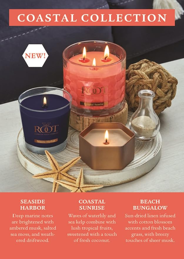 Root Candles Scented Candles Honeycomb Beeswax Blend Premium Handcrafted Candle, Small Veriglass, Coastal Sunrise