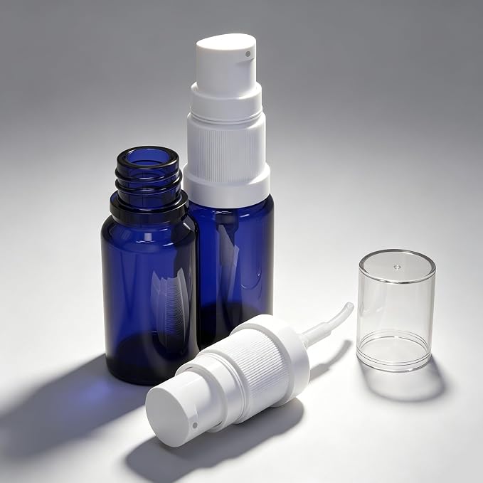 10ml Empty Glass Pump Bottle Dispenser 6 Pack,Blue Travel Refillable Bottles Dispenser for Lotion Cream Essential Oil Shampoo, Small Cosmetic Containers 1/3oz (10ml Blue 6pcs)