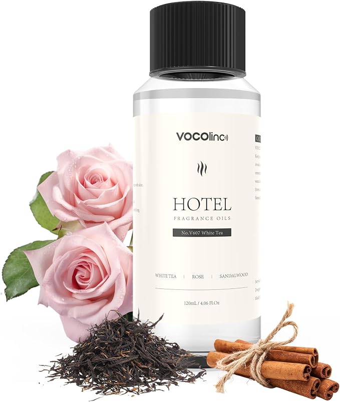 VOCOlinc Hotel Collection Diffuser Oil - White Tea - Inspired by Luxury Five Star Hotel Lobby Scent Oil for Waterless Oil Diffusers, Luxurious Scents of White Tea, Rose, and Sandalwood (4.06 OZ)