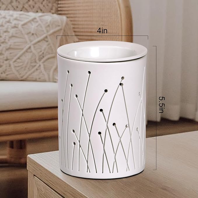 Ceramic Essential Oil Burner Aromatherapy, 3-in-1 Candle Wax Melt Warmer, Fragrance Melter White for Home Office Bedroom Aromatherapy Gift Decor, Flygrass