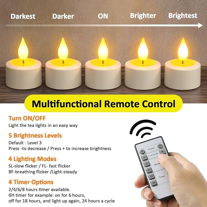 Yme Rechargeable Tea Lights with Remote Timer and Charging Base, 6 Pack LED Battery Operated Flickering Flameless Candles, Electric Tea Lights Votive Candles for Home Wedding Party Holiday Decor