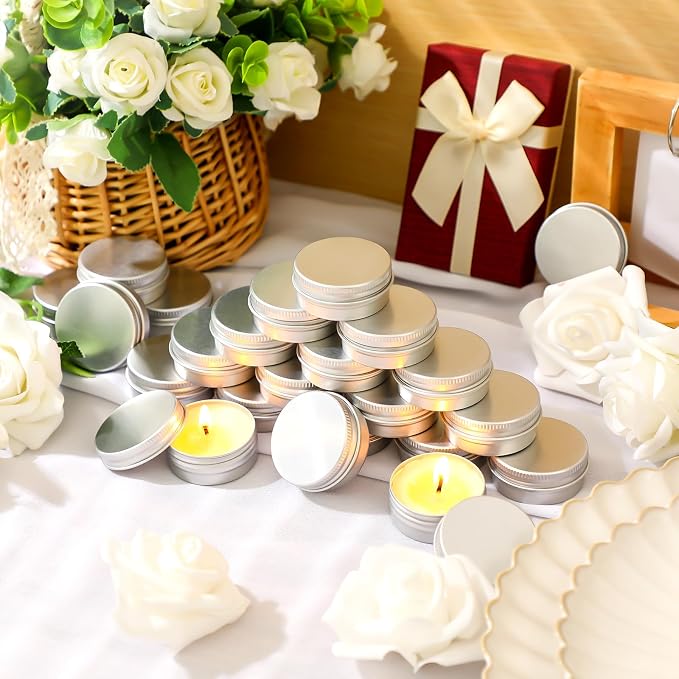 MTLEE 50 Pcs Mini Wedding Scented Candles Gift 1.57 in Small Travel Tin Candle Aromatherapy Candle for Christmas Winter Baby Shower Favors Wedding Gifts