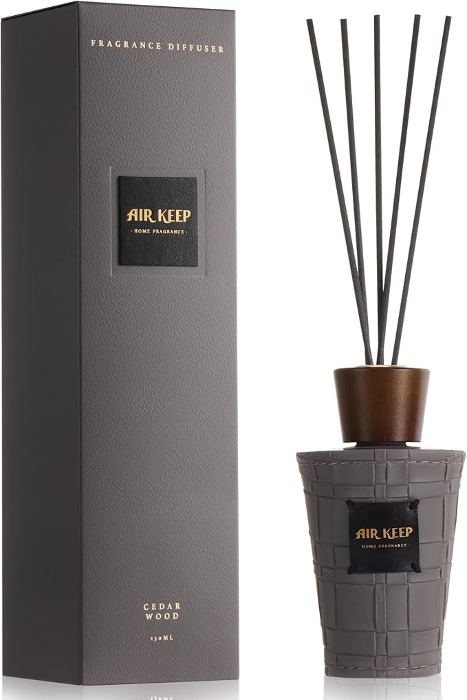 Airkeep Reed Diffuser Set, Cedar Wood 5.1 fl oz (150 ml), Long Lasting Home Fragrance with Reed Diffuser Sticks, Decorative Room Diffuser for Bathroom, Bedroom, Living Room & Office