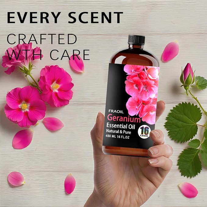 Geranium Essential Oil, Geranium Oil 16 Fl Oz 480 ML for Diffuser Humidifier Yoga Cleaning DIY Candle Soap Making Perfume Gift for Women Essential Oils FRAOIL (Geranium 16 Fl Oz (Pack of 1))