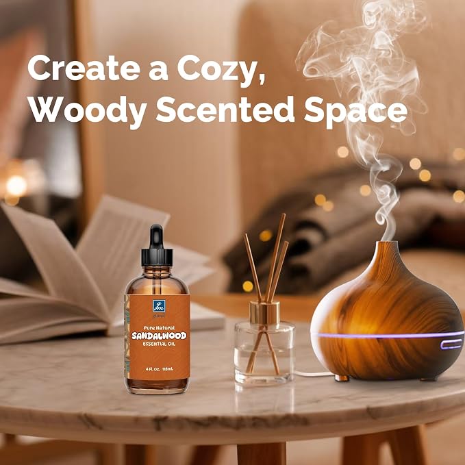 GM Gumili Sandalwood Essential Oil 4 Oz, 100% Pure Sandalwood Oil for Diffuser, Skin, Hair, Body & Face, Perfume Base Note for Men & Women, Aromatherapy & Massage
