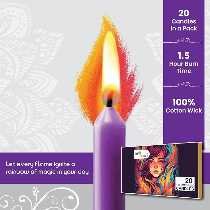 Set of 20 Solid Color Taper Candles – 4-Inch Dripless Paraffin Wax Candles with Cotton Wick – Ideal for Weddings, Shabbat, Holiday & Home Decor, Gift Set (Purple)