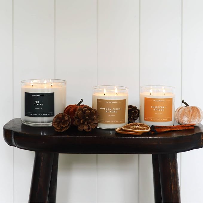 Calyan Wax Co. Fir & Clove 3 Wick Scented Candle - 43 Hour Burn - Luxury 3 Wick Soy Candles - Clean Soy Wax Candles - Long Lasting Large Glass Jar Candle for Home - 14.9oz
