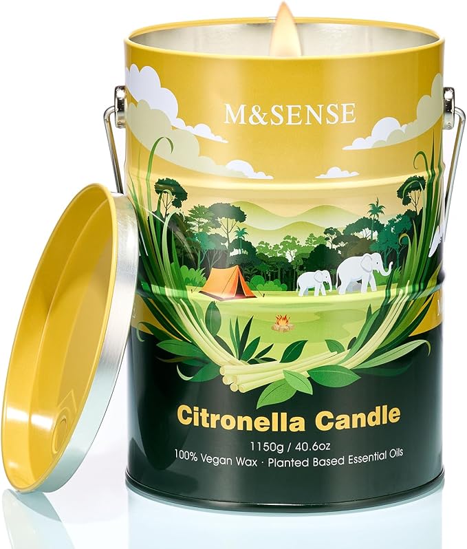 M&SENSE Peppermint Citronella Candles Outdoor – 220 Hour Burn, 40.6oz Extra Large, Natural Non-Toxic Soy Wax, Outdoor & Indoor Use for Patio, Camping, Home