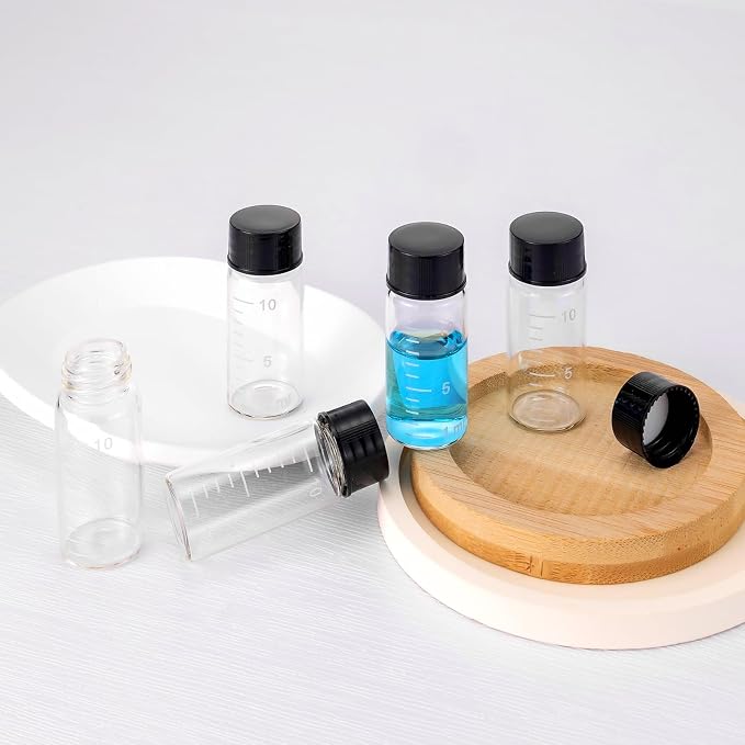 Kesell 50pcs Clear Glass Vials with Black Screw Caps, 10ml Empty Vials Bottles for Essential Oil