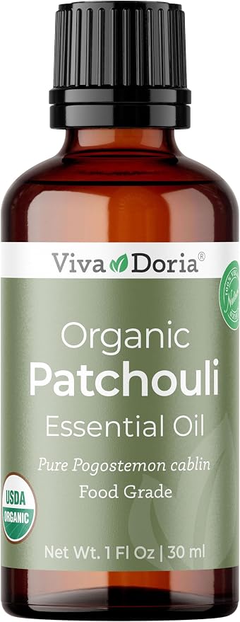 Viva Doria Patchouli Essential Oil, USDA Certified Organic Sri-Lankan Patchouli Oil, 100% Pure, Natural Essential Oil, Undiluted, for Aromatherapy | Food Grade, 30 mL (1 Fluid Ounce)