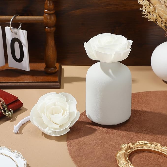 Hemobllo 4pcs Sola Wood Camellia Flower Diffuser Sticks 7cm Head & 12cm cotton wick, fast-absorb refill for 50-200ml bottles, color-changing petals for spa bathroom bedroom office, DIY aromatherapy gi