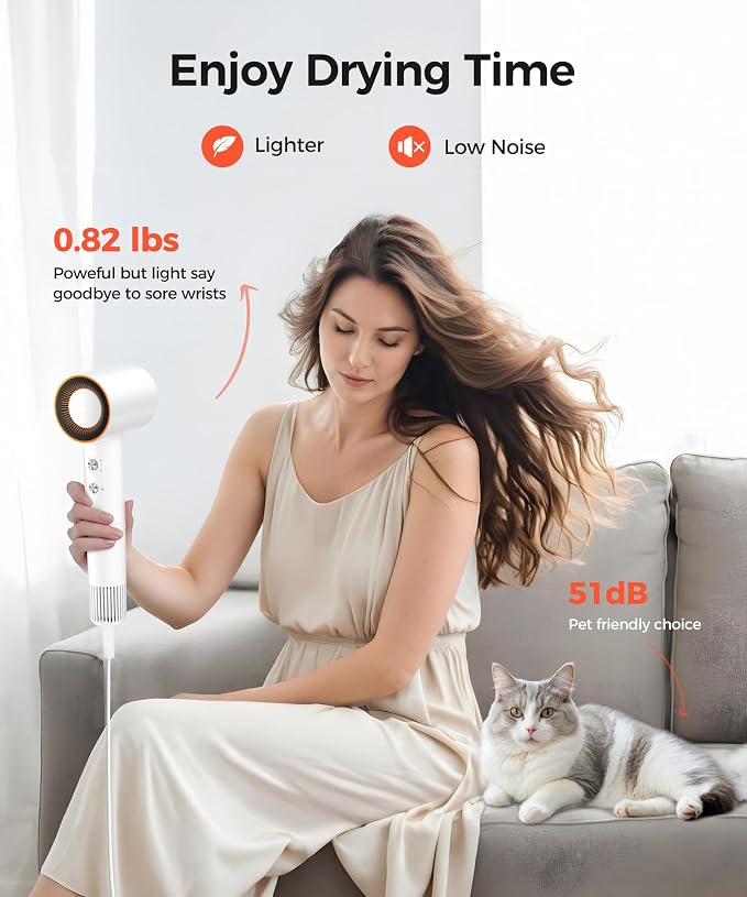 Cosy Companions Hair Dryer, 150000 RPM High-Speed Blow Dryer with 500Million Negative Ions for Fast Drying, Lightweight & Thermo-Control, Hair Dryer with Diffuser, Ideal for Salon & Travel, White