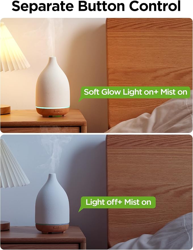 InnoGear 150ml Ceramic Diffuser for Essential Oils Handcrafted Aromatherapy Diffuser Oil Diffuser Ultrasonic Cool Mist Humidifier with 2 Mist Modes Waterless Auto Off for Room, Pack of 2