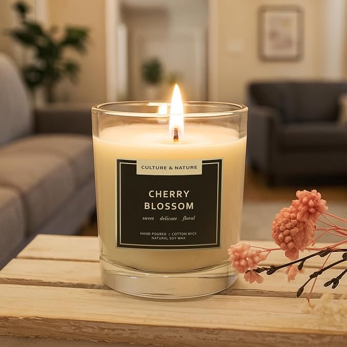 CULTURE & NATURE Natural Soy Wax Candle 7oz Cherry Blossom Scented