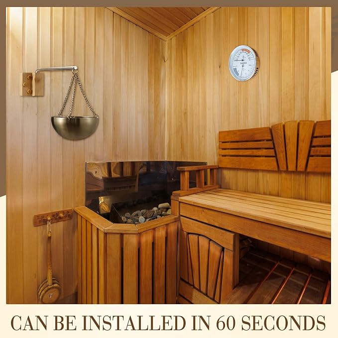 Relaxweex 2 Sets Sauna Thermometer and Aromatherapy Bowl Oil Cup Holder, 2 in 1 Fahrenheit Thermometer and Hygrometer 15 Minute Timer Sauna Accessories for Indoor Infrared Steam Saunas Room, Bath Spa