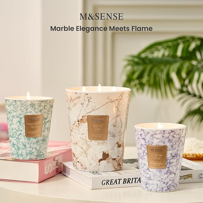 M&SENSE Extra Large Candle 35oz 150H FreshSageCitrus Scented Candle,3 Wick Highly Scented Jar Candle, XL Candles Gift for Stress Relief, Meditation, Yoga