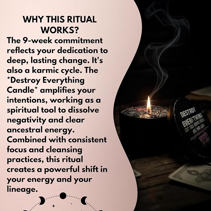 Destroy Everything Spiritual Candle to Cut Ties, Remove hexes and Bad luck | Energy cleansing | Soy Candles Non Toxic | Sage Candle | Cleanse Your Home & Calm, Soothe, Restore Body & Mind (Set Of 9)