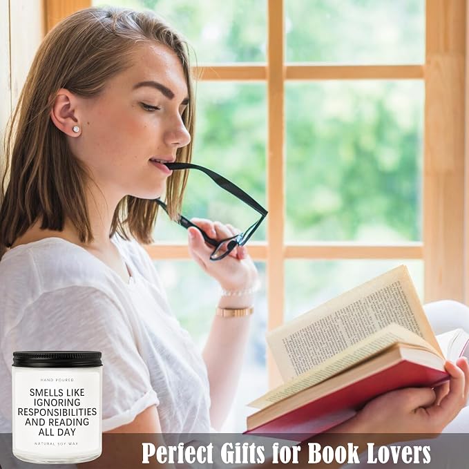 Book Lovers Gifts for Women, Funny Gifts for Book Lovers, Bookish Christmas, Birthday Gift for Bookworm, Librarian, Booklover, Soy Wax Lavender Scented Candle
