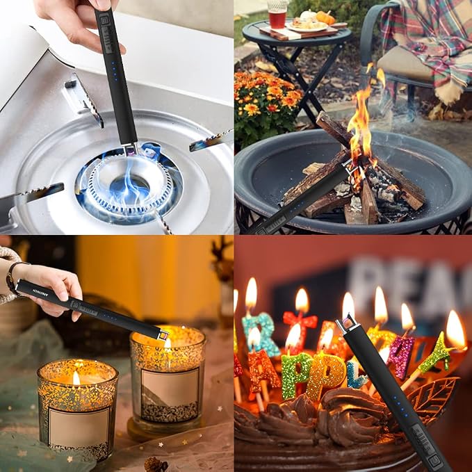 ARECTECH Electric Candle Lighter with Type-C Cable Birthday Gift for Man Women Wife Rechargeable Plasma Arc Lighters for Candle Camping Kitchen Stove Black 2 Pack