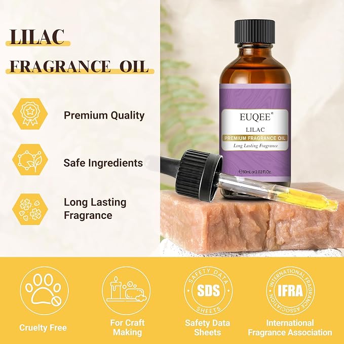 EUQEE Lilac Fragrance Oil, 60ml Premium Lilac Scented Oil Essential Oils with Glass Dropper for Diffusers, DIY Soap & Bath Bombs (2.02 Fl oz)