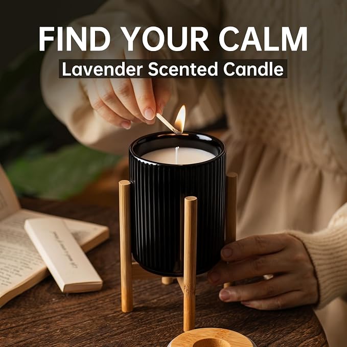 Lavender Scented Candle, 10oz Highly Soy Wax Candle for Home | Aromatherapy Gift For Women, Ceramic Jar, 60-Hour Burn, Long-Lasting, For Sleep & Relaxation, Calming Atmosphere