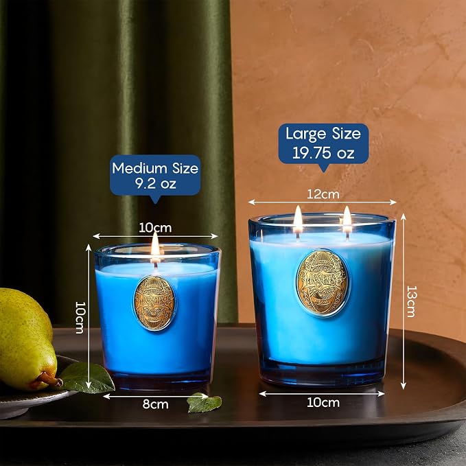 M&SENSE Large Two-Wick Summer Soy Candle | Ocean Dream & Blule | 19.8 oz, 120H Burn Time | Luxury Scented Candle for Relaxation, Gifting, Home Décor | Ideal for Bedroom, Office, Party Ambiance
