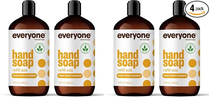 Everyone Liquid Hand Soap Refill,32 Ounce,Meyer Lemon and Mandarin,Plant-Based Cleanser with Pure Essential Oils,(Pack of 4)