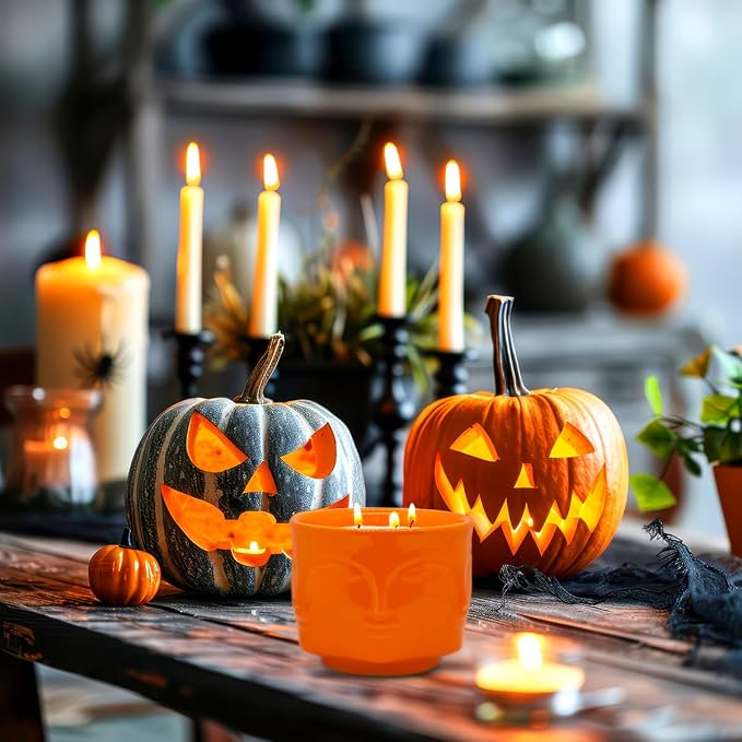 20 oz Orange Buddha Head Aromatherapy Candle, Pumpkin Scent, 3-Wick Soy Wax Candle for Relaxation and Meditation, Decorative Candle for Home Décor, Stress Relief Candle