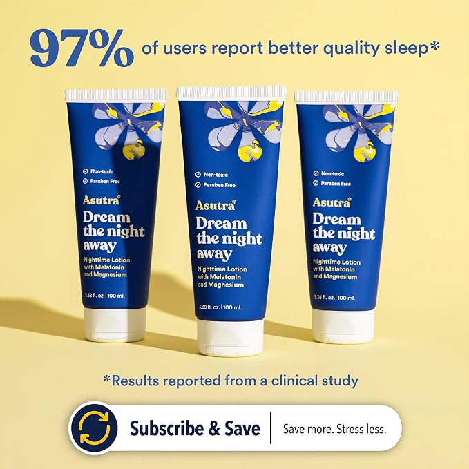 ASUTRA Dream the Night Away | Magnesium Lotion for Sleep, 100mL | With Melatonin for Sleep and Moisturizing Shea Butter, Nighttime Magnesium Cream w/Lemongrass Scent