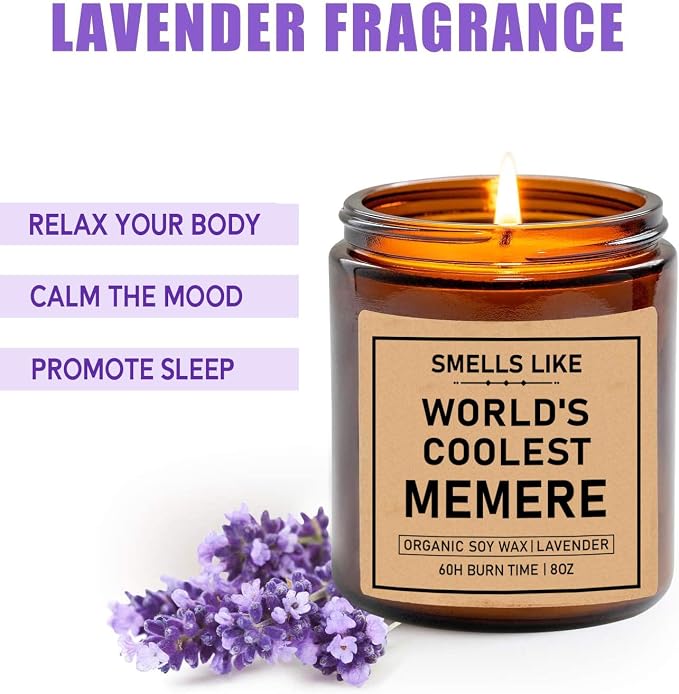 Smells Like World's Coolest Memere Candle - Memere Soy Candle - Lavender Scented - 8oz Jar Candle - Mother's Day Gift