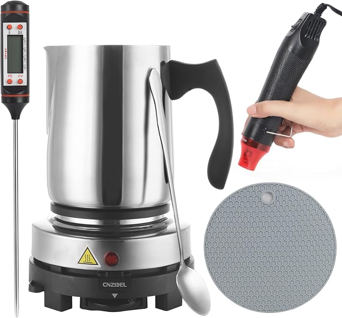 handysienda Candle Making Kit with Hot Plate for Adults, Soy Candle Make Set with Wax Melter for Beginners, Heat Gun, 900ml Pouring Pot Pitcher, Thermometer, Candle Making Supplies Accessories