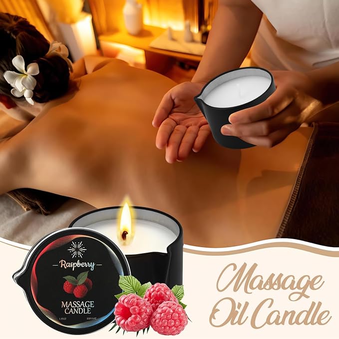 6 Pack Massage Oil Candles Set, Low Temp Soy Based Massage Candles for Massage Therapy, Relaxation & Skin Moisturizing, Assorted Scents for Home Spa Self Care